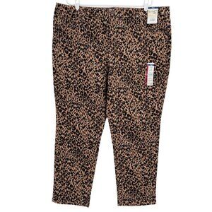 Terra & Sky Womens Core Straight Stretch Brown Leopard Denim Jeans Plus 20WP NWT